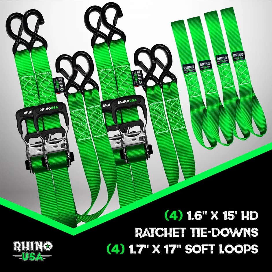 1.6" x 15' HD Ratchet Tie-Down Set (4-Pack)