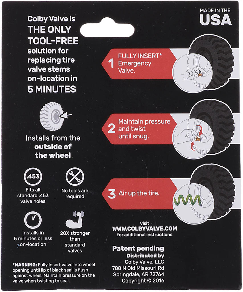Colby Valve Emergency Tire Valve Stem Kit (2-Pack) – Quick Install Tubeless Repair for UTV, ATV, Jeep & Truck | No Tire Removal Needed