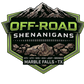 Logo for Off-Road Shenanigans with mountain and rock design elements.