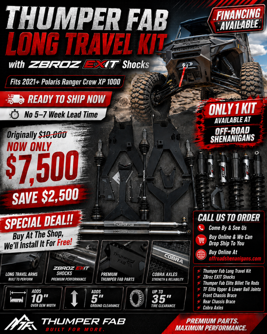 Thumper Fab Long Travel Kit w/ ZBroz EXIT Shocks, Cobra Axles & Elite Tie Rods | 2021+ Polaris Ranger Crew XP 1000