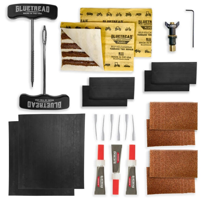 GlueTread Complete Tire Repair Kit | Sidewall, Tread & Valve Stem Off-Road Repair Kit