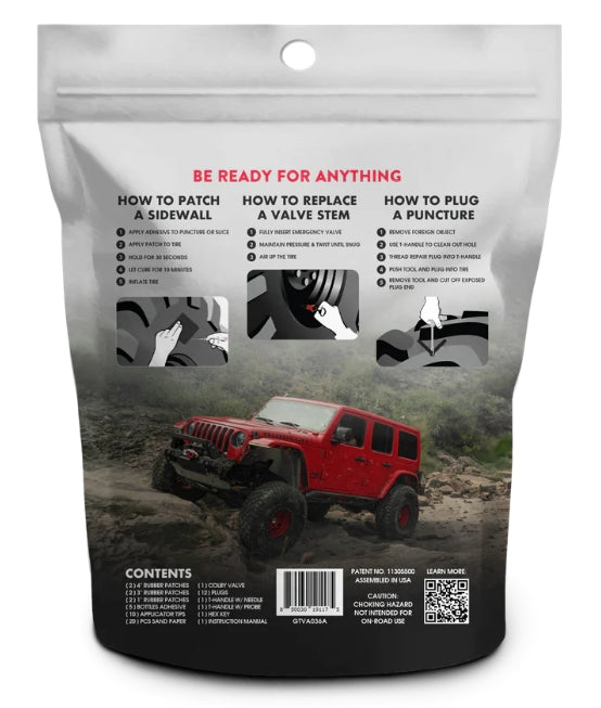 GlueTread Complete Tire Repair Kit | Sidewall, Tread & Valve Stem Off-Road Repair Kit