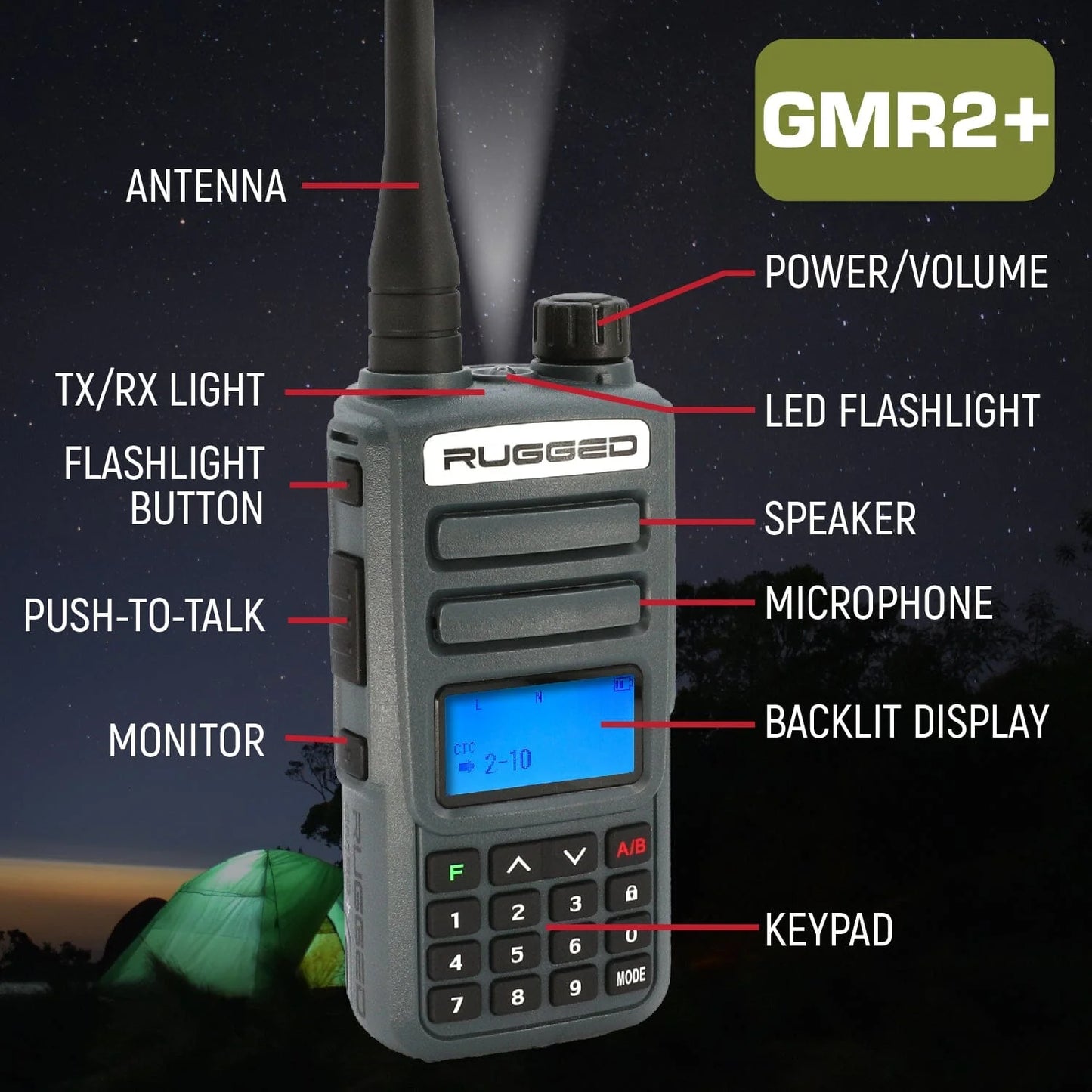 Rugged GMR2 Plus - GMRS / FRS Two Way Handheld Radio