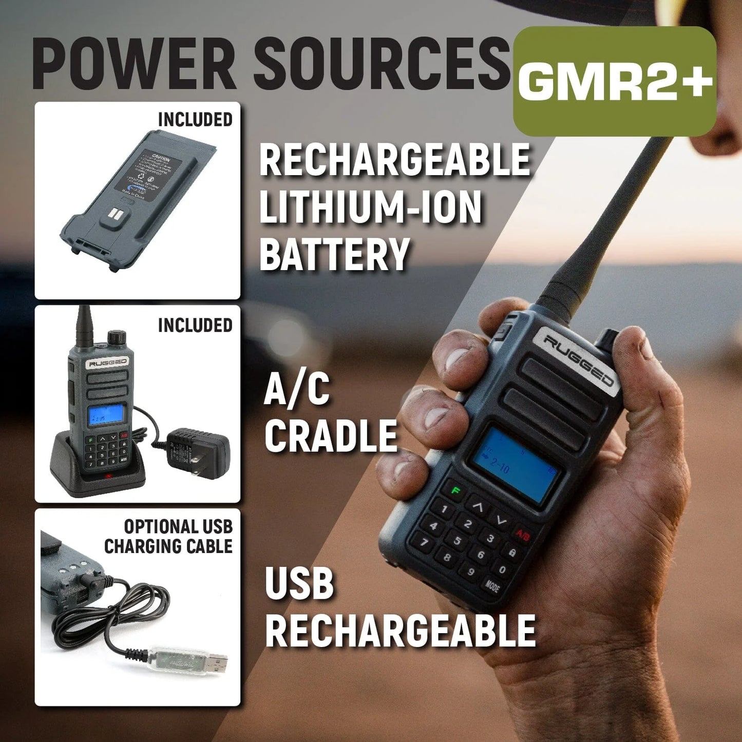 Rugged GMR2 Plus - GMRS / FRS Two Way Handheld Radio