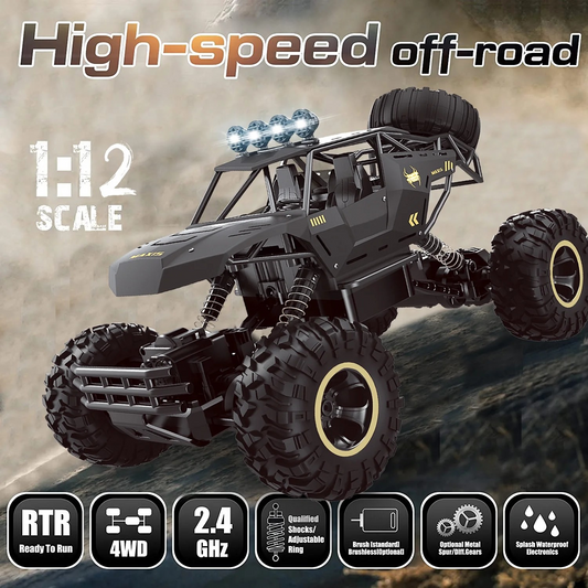 1:12 RC Off Road Truck 2.4G 4WD Dual Motors, with 2 Batteries Black